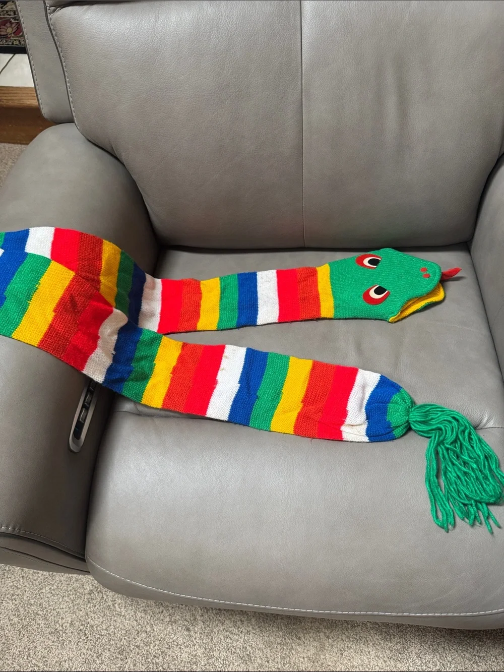 Kids Rainbow  Snake Knit Scarf - Green Multicolor